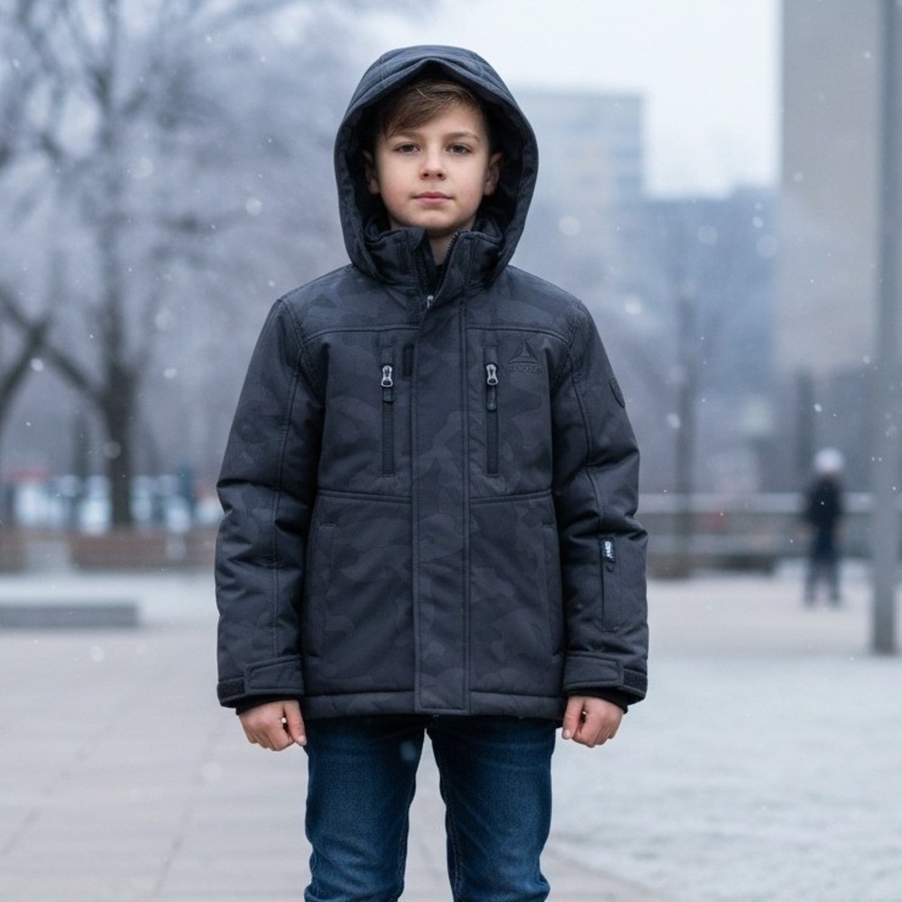 Reebok 3 in 1 System Softshell Hooded Jacket Boys Sz 4/5 Quilted Black Camo NWT